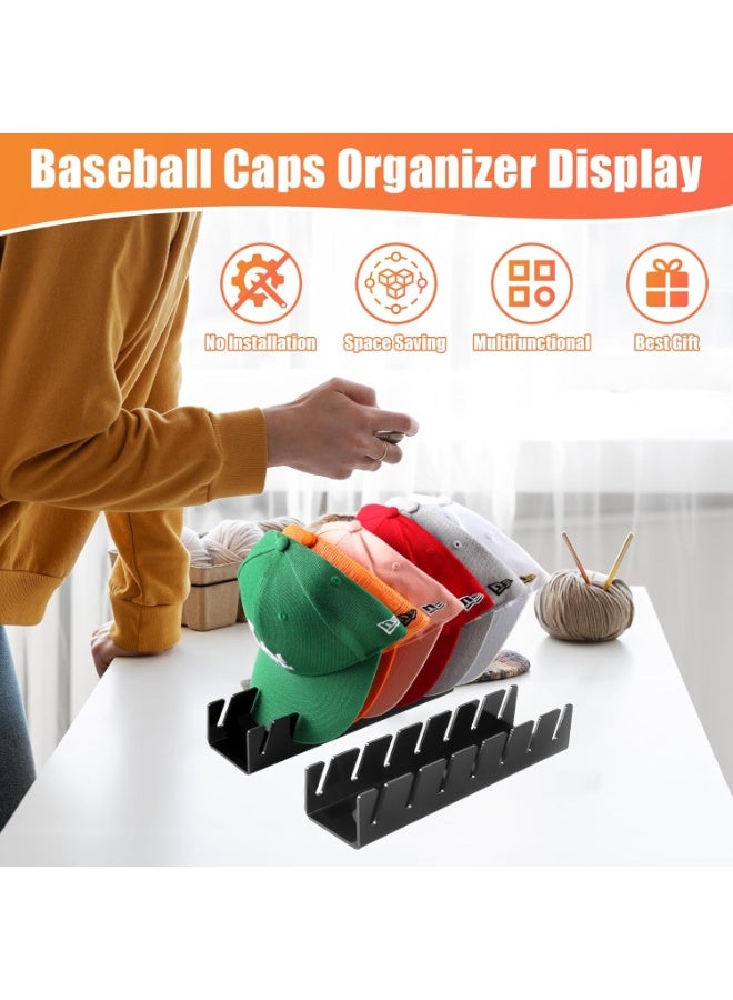 2-Pack Acrylic Baseball Cap Display Stand -Cap Hook - Hat Rack Organizer Holds 14 Caps Total, Space Saving Modern Decor For Free-Standing Display Rack for Closet, Bedroom, Dresser , Black (29*7.6cm) - Image 1