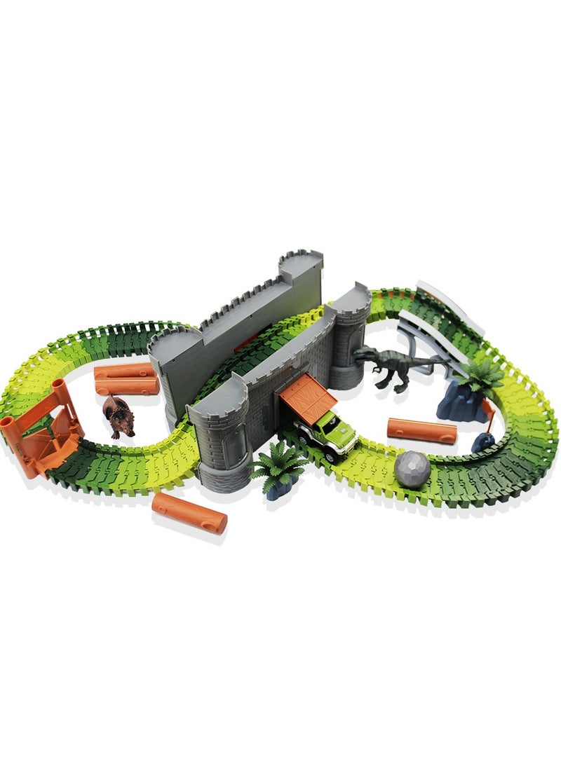 UKR Dinosaur Race Track Set – 156-Piece Rail Car Bump Door Fortress, Prehistoric Dino World Toy for Boys Ages 3-10, Fun Interactive Playset  - Image 2