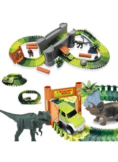 UKR Dinosaur Race Track Set – 156-Piece Rail Car Bump Door Fortress, Prehistoric Dino World Toy for Boys Ages 3-10, Fun Interactive Playset  - Image 1