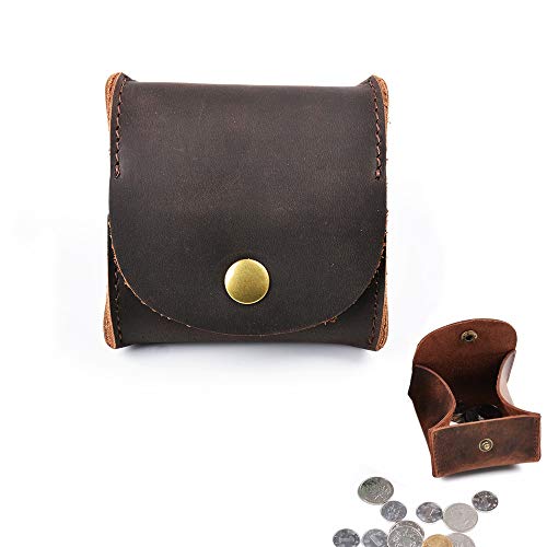 Juland Rustic Leather Moon Pocket Coin Case Genuine Leather Squeeze Coin Purse Pouch Change Holder Tray Purse Wallet for Men & Women - Dark Brown - Image 1
