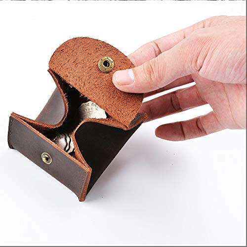 Juland Rustic Leather Moon Pocket Coin Case Genuine Leather Squeeze Coin Purse Pouch Change Holder Tray Purse Wallet for Men & Women - Dark Brown - Image 2