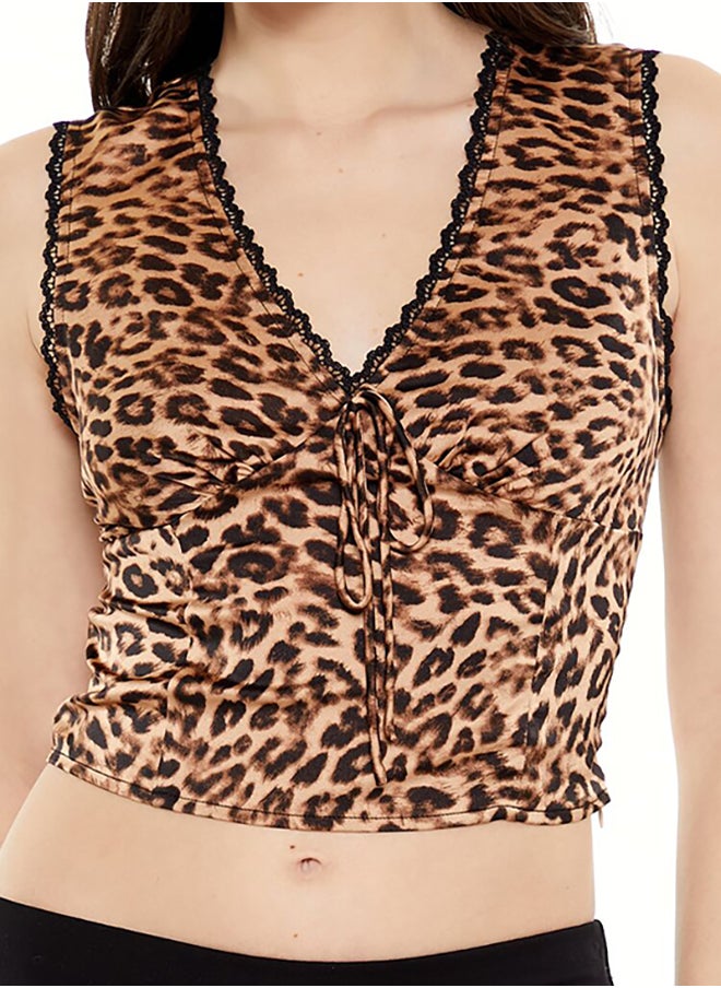 FOREVER 21 Leopard Print Cropped Tank Top  - Image 5