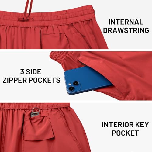 MIER Men's Dry Fit Athletic Shorts Lightweight Running Hiking Shorts with Zipper Pockets Red,2XL - Image 3