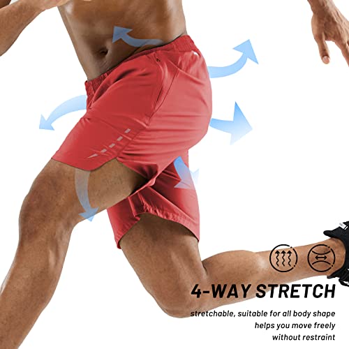 MIER Men's Dry Fit Athletic Shorts Lightweight Running Hiking Shorts with Zipper Pockets Red,2XL - Image 5
