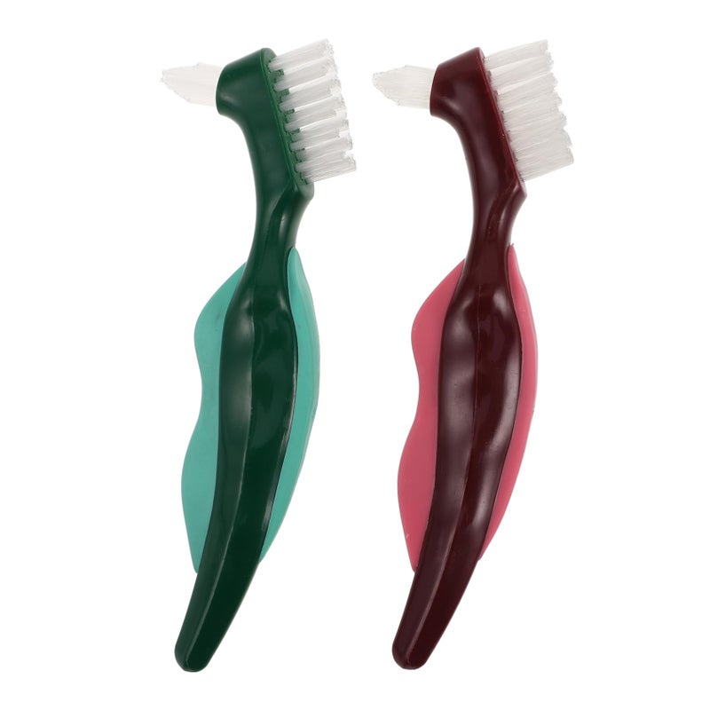 2Pcs Dual Head Hard Bristle Cleaning Brush for False Teeth Denture Care and Travel - Image 2