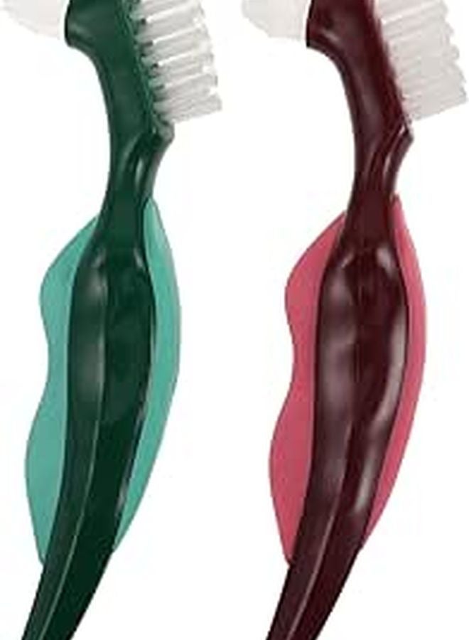 2Pcs Dual Head Hard Bristle Cleaning Brush for False Teeth Denture Care and Travel - Image 1