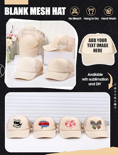 Tarpop 10 Pcs Sublimation Blank Trucker Hats Bulk Mesh Baseball Cap Polyester Mesh Trucker Hat for Men and Women(Tan) - Image 5
