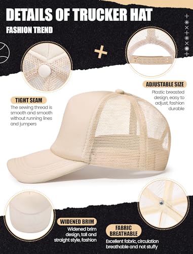 Tarpop 10 Pcs Sublimation Blank Trucker Hats Bulk Mesh Baseball Cap Polyester Mesh Trucker Hat for Men and Women(Tan) - Image 3