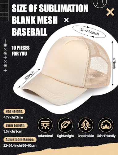 Tarpop 10 Pcs Sublimation Blank Trucker Hats Bulk Mesh Baseball Cap Polyester Mesh Trucker Hat for Men and Women(Tan) - Image 2