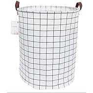CLOCOR Collapsible Round Storage Bin/Large Storage Basket/Clothes Laundry Hamper/Toy Books Holder (White Check) - Image 1