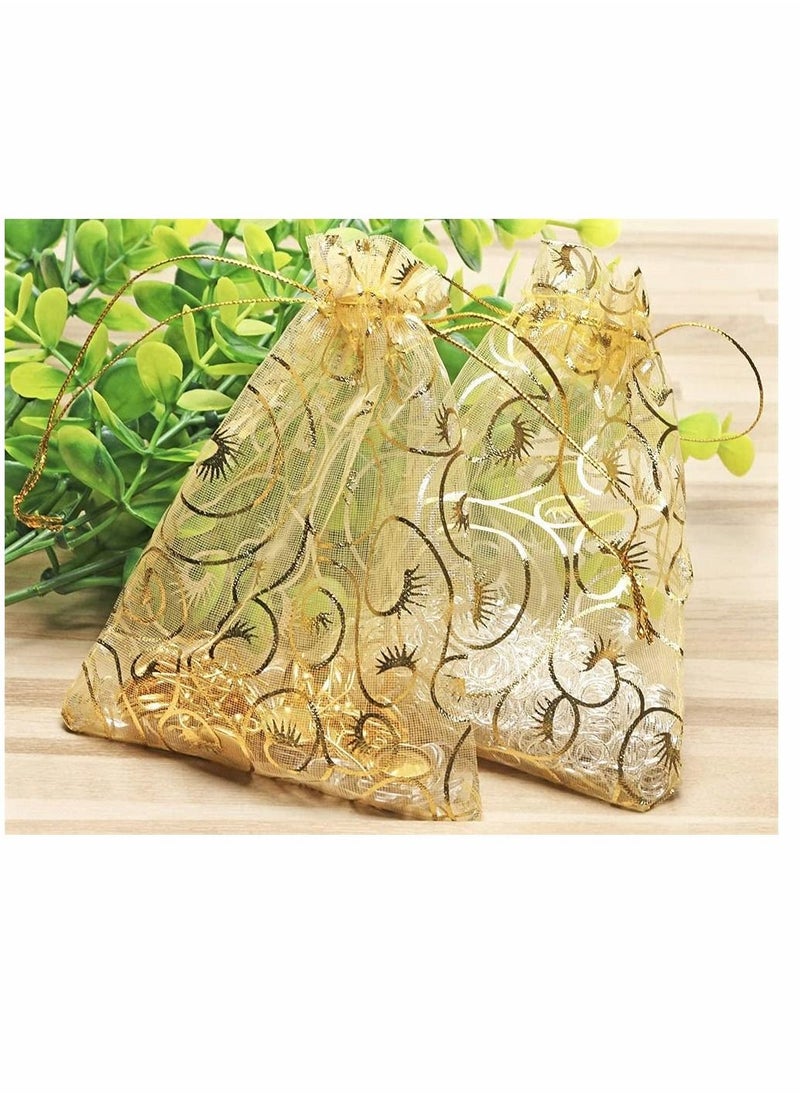 KASTWAVE - Organza Bag, Drawstring Pocket, 100 PCS Wedding Favors Small Gift Bags, Gold Organza Bags for Party Favor Bags Business Candy Bags Mesh Bag Packaging Bag (Gold, 3.9 Inch x 4.7 Inch) - Image 1