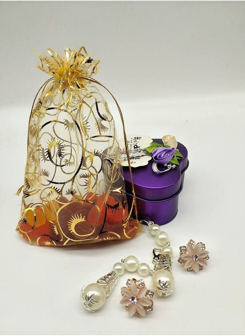 KASTWAVE - Organza Bag, Drawstring Pocket, 100 PCS Wedding Favors Small Gift Bags, Gold Organza Bags for Party Favor Bags Business Candy Bags Mesh Bag Packaging Bag (Gold, 3.9 Inch x 4.7 Inch) - Image 1