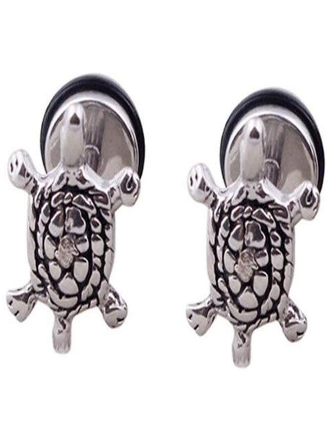 Stainless Steel Cute Turtle Animal Evening Party Vacation Stud Earrings (Silver)