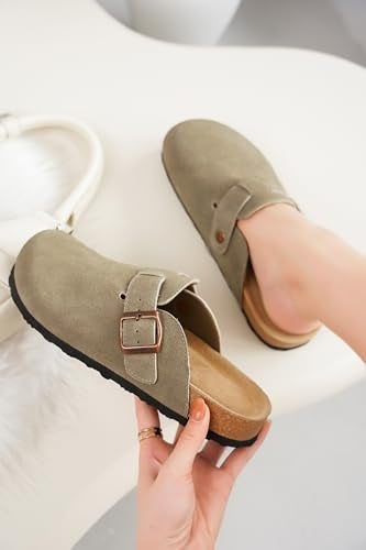 Project Cloud Genuine Leather Footbed Clogs for Women - Memory Foam Arch Support Slippers for Women - Trendy Slip-ons Women's Mules & Clogs Sandals (Benton,TaupeSuede, 8.5) - Image 5