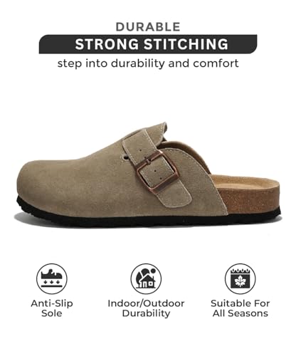 Project Cloud Genuine Leather Footbed Clogs for Women - Memory Foam Arch Support Slippers for Women - Trendy Slip-ons Women's Mules & Clogs Sandals (Benton,TaupeSuede, 8.5) - Image 3