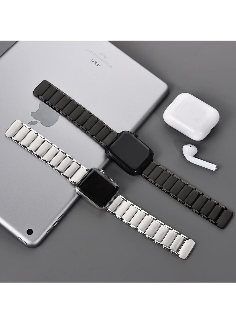 Metal Straps for Apple Watch 45mm 44mm, Magnetic Replacement Bands, Stainless Steel Strap for Series 7 6 5 4 SE Silver - Image 3
