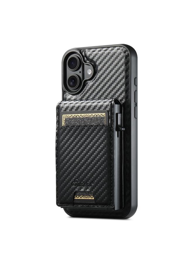 Suteni Case For iPhone 16 Plus H19 Carbon Fiber Grain 2-in-1 MagSafe Removable Card Box Back Phone Case - Image 1