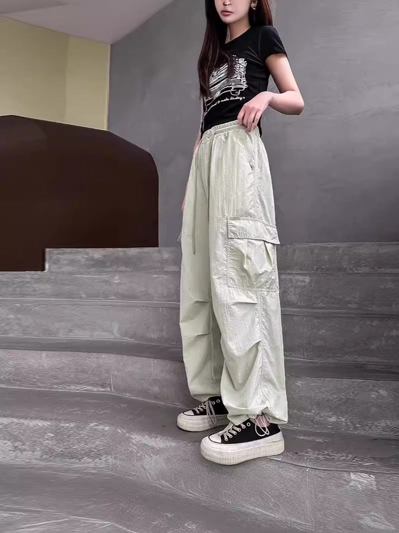 Junior High School Students And Older Children Pink Quick-Drying Cargo Pants Girls Summer Thin Wide-Leg Pants High School Students Casual Long Pants - Image 4