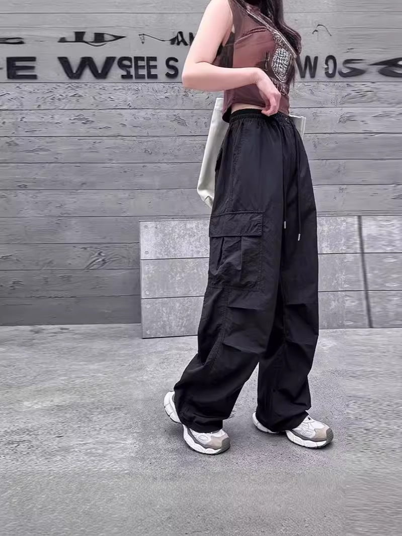 Junior High School Students And Older Children Pink Quick-Drying Cargo Pants Girls Summer Thin Wide-Leg Pants High School Students Casual Long Pants - Image 2