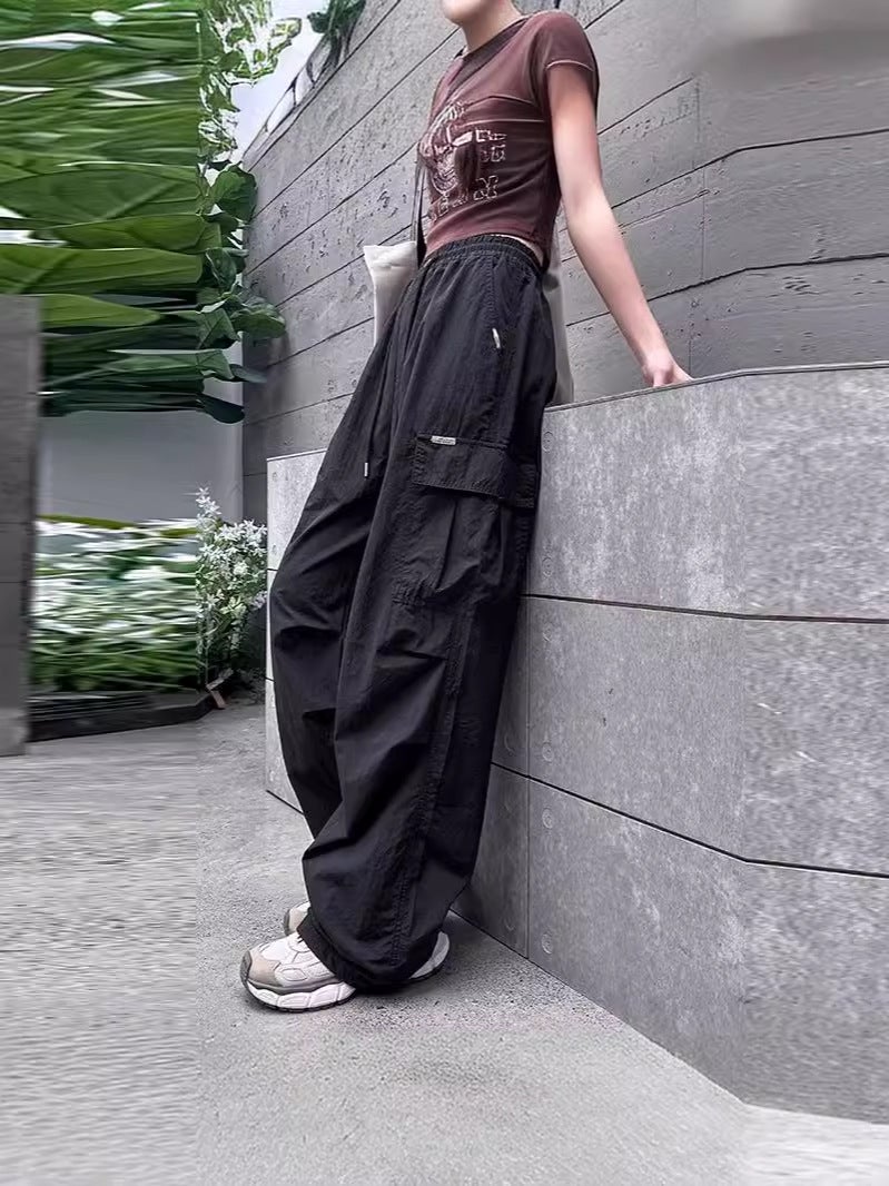 Junior High School Students And Older Children Pink Quick-Drying Cargo Pants Girls Summer Thin Wide-Leg Pants High School Students Casual Long Pants - Image 3