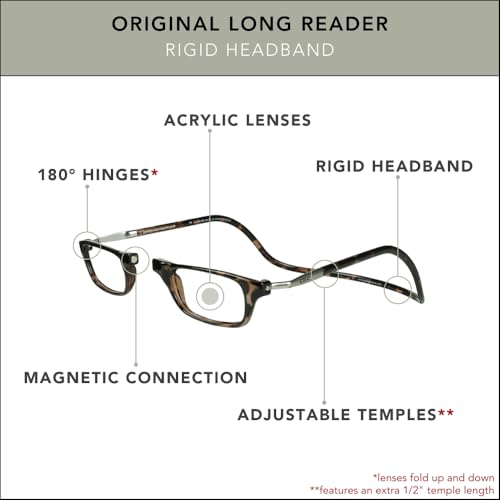 Clic Magnetic Reading Glasses, Computer Readers, Replaceable Lens, Original Long, (M-L, Tortoise, 2.00 Magnification) - Image 4