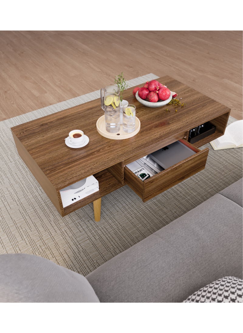 AnneFish 100*50*45.5cm Coffee Table With Large-capacity Storage Double-layer Simple Installation Coffee Table For Living Room With Drawer  - Image 2
