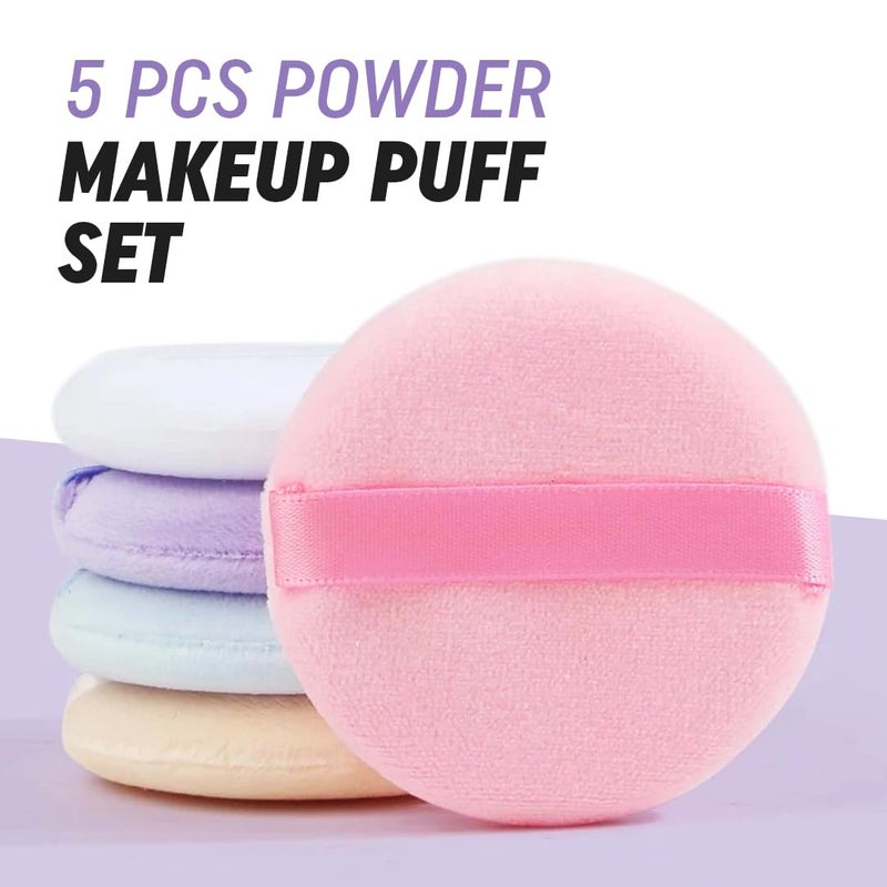Gleva 5Pcs Washable Makeup Powder Puff, Soft Face Makeup Sponge, Loose powder Foundation Blending Sponges Set, Beauty Blender, Round Shape Reusable Cosmetic Powder Puff Wet & Dry Tool (Multicolor) - Image 4