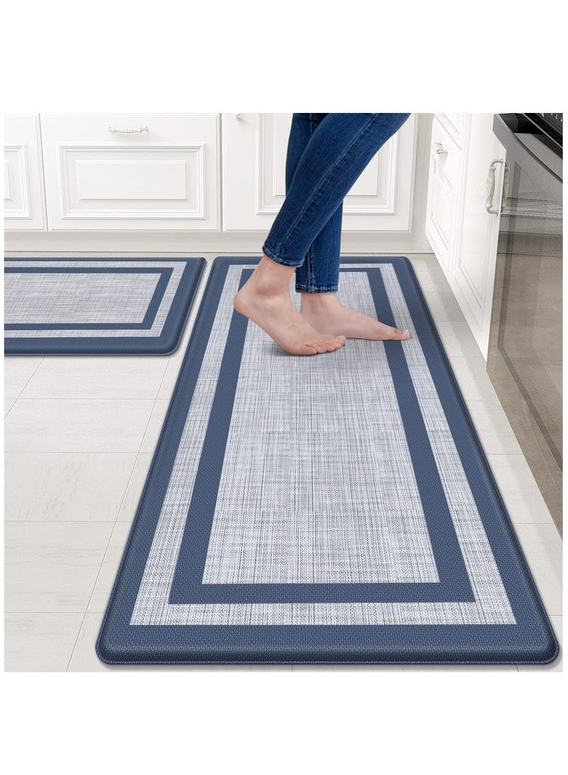 2 PCS Kitchen Mat, Non-Skid Waterproof Rugs Ergonomic Comfort Standing Mat for Kitchen, Floor, Office, Sink, Laundry (Blue 45*75+45*120CM)  - Image 1
