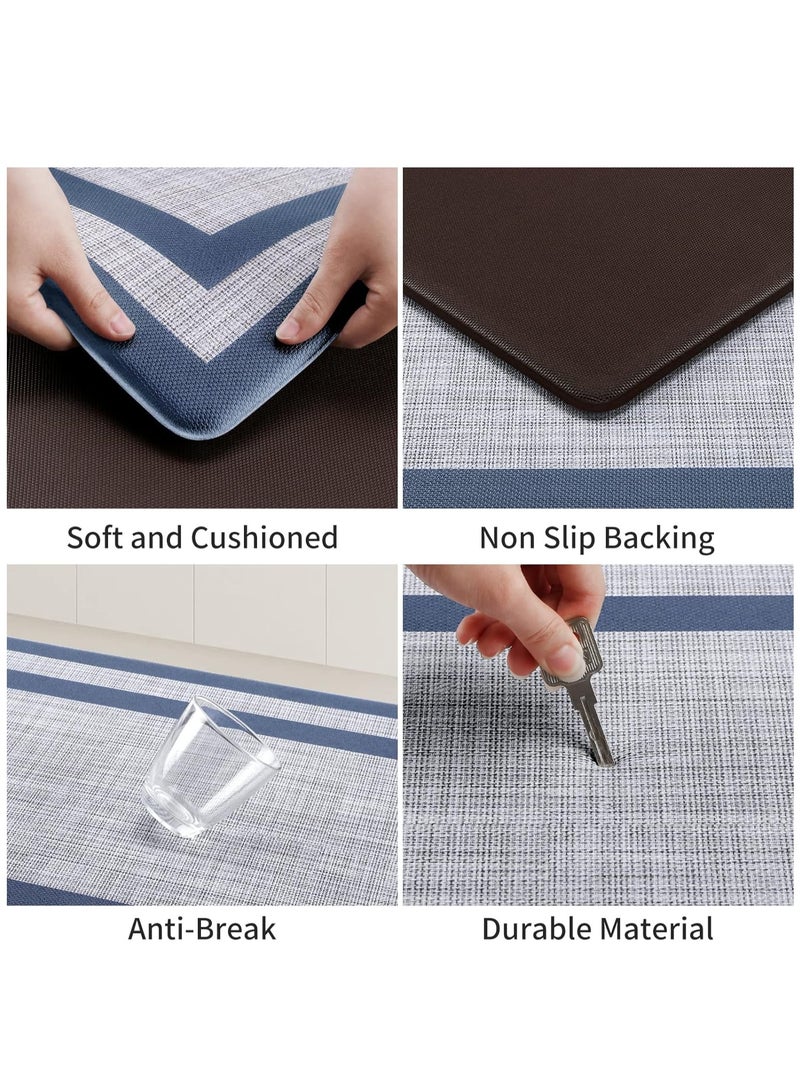 2 PCS Kitchen Mat, Non-Skid Waterproof Rugs Ergonomic Comfort Standing Mat for Kitchen, Floor, Office, Sink, Laundry (Blue 45*75+45*120CM)  - Image 2