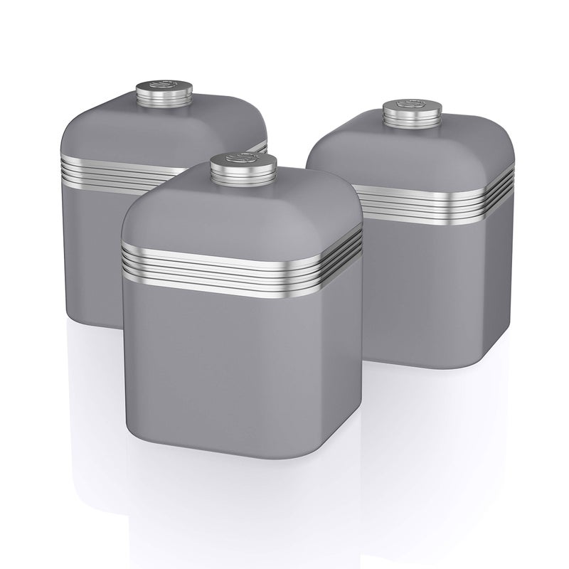 Swan SWKA1020GRN Retro Kitchen Storage Canisters Set of 3 Iron 1 Litre Grey