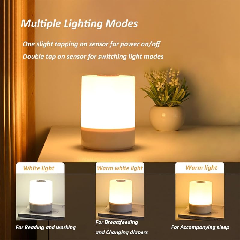 HashWOW® Cylindrical LED Table Lamp – Rechargeable Touch Control Night Light with USB Charging for Bedroom & Desk (White) - Image 4