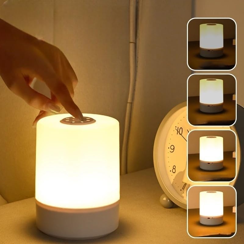 HashWOW® Cylindrical LED Table Lamp – Rechargeable Touch Control Night Light with USB Charging for Bedroom & Desk (White) - Image 1