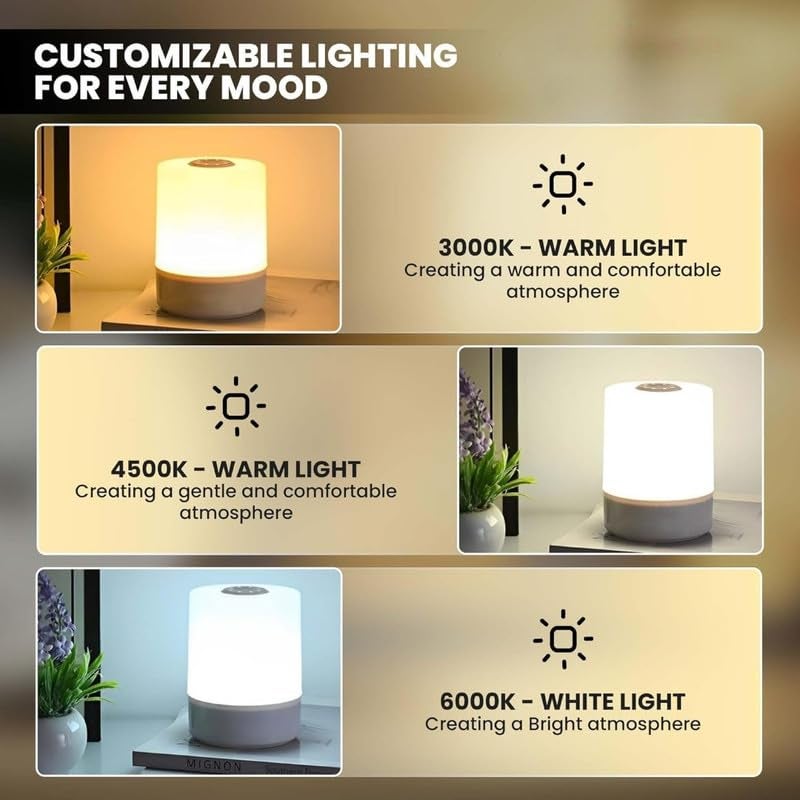 HashWOW® Cylindrical LED Table Lamp – Rechargeable Touch Control Night Light with USB Charging for Bedroom & Desk (White) - Image 2