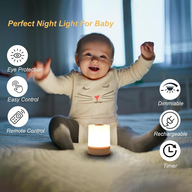 HashWOW® Cylindrical LED Table Lamp – Rechargeable Touch Control Night Light with USB Charging for Bedroom & Desk (White) - Image 5