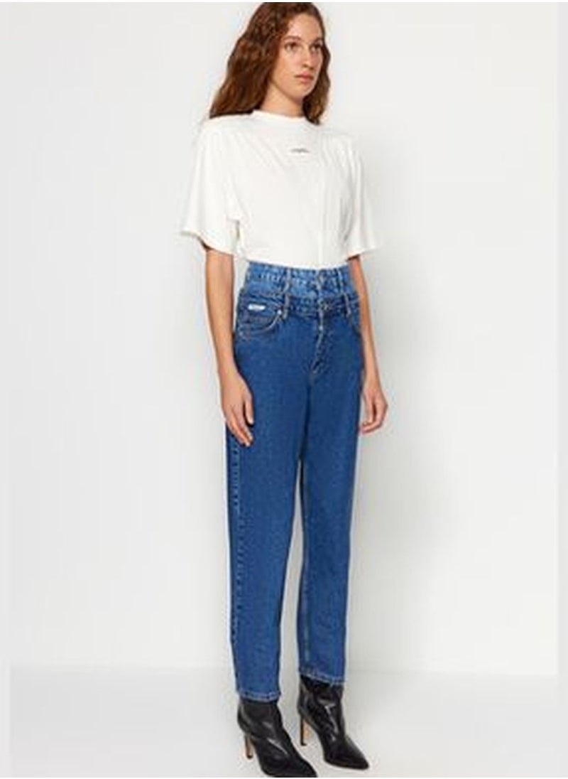 trendyol X Sagaza Studio Blue Jeans With Double Belt Detail TCLAW24JE00003  - Image 4