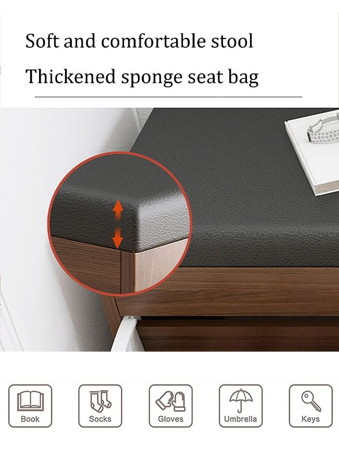 60cm Shoe Rack With Hidden Storage Boots Organizer Cabinet Multi Functional Shelf Sitting Bench Seat Stool For Home Entryway Living Room Bedroom 