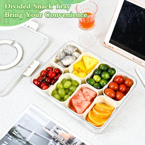 Vasukie Divided Fridge Storage Boxes With 4 Serving Veggie Tray with Lid and Handle, Fridge Organizer with Removable 4 Compartment, Fridge Storage Containers (8 Compartment-2PC) - Image 4