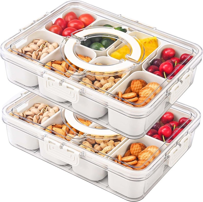 Vasukie Divided Fridge Storage Boxes With 4 Serving Veggie Tray with Lid and Handle, Fridge Organizer with Removable 4 Compartment, Fridge Storage Containers (8 Compartment-2PC) - Image 1