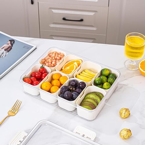 Vasukie Divided Fridge Storage Boxes With 4 Serving Veggie Tray with Lid and Handle, Fridge Organizer with Removable 4 Compartment, Fridge Storage Containers (8 Compartment-2PC) - Image 2
