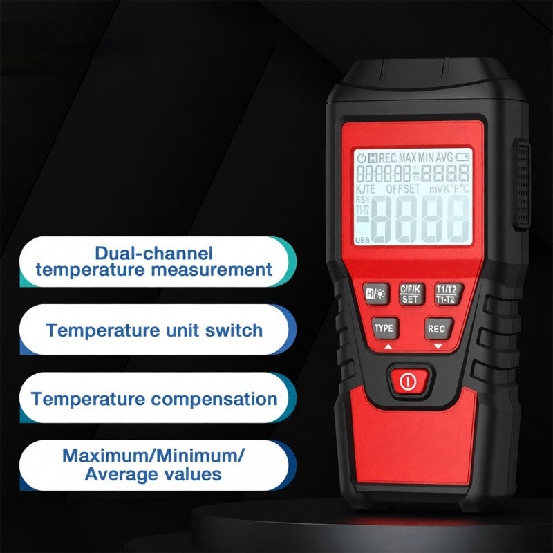 Digital Thermometer: 2-channel Dual-display Backlit Screen - High Accuracy Direct-contact Testing Portable Temperature Tester for Industrial & Lab Temperature Measurement - Image 3