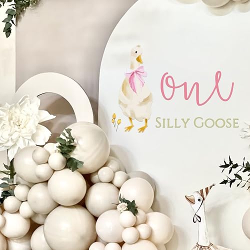 Capiont Caption One Silly Goose Decal - Goose Theme 1st Birthday Decoration for Girls, Pink Bow Goose Birthday Party Supplies, First Birthday Party Balloon Arch Decal - Image 1