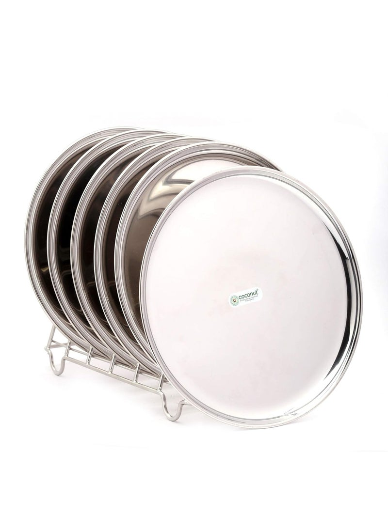 Coconut coconut Stainless Steel Plain Round Quarter Plates/Thali - China Plates -Set of 6 - Diameter 21 Cms Each  - Image 1