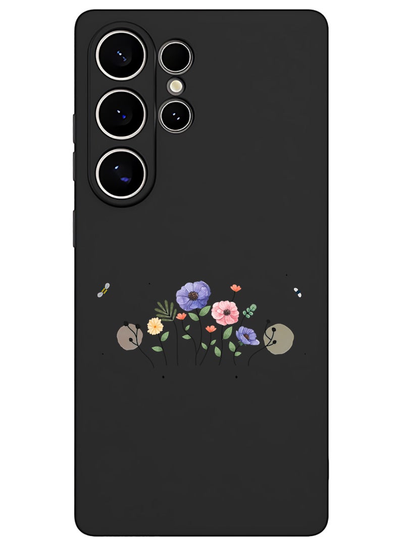 Theodor Protective Slim Fit Case Liquid Silicone Cover with Full Body Protection Anti-Scratch Shockproof Case For Samsung Galaxy S25 Ultra (Black) - Flower and bees - Image 1