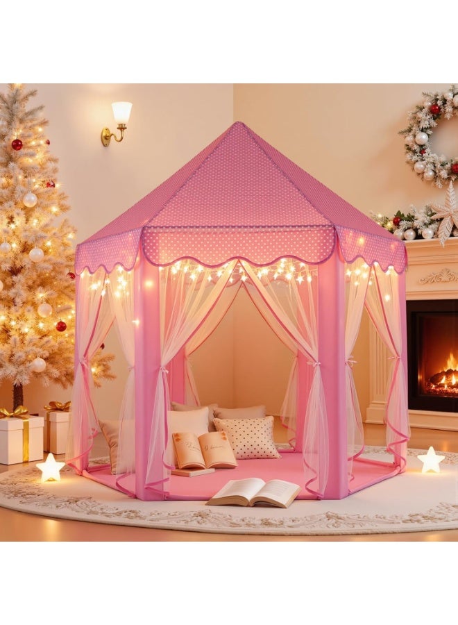 DubaiGallery Lovely Pink Kids Play Tent Fairy Castle with Curtains Star Lights Padded Mat Safe Cozy Corner for Toddlers Creative Play Reading Indoor Bedroom Nursery Playroom Gift Idea Fun Space Time - Image 2