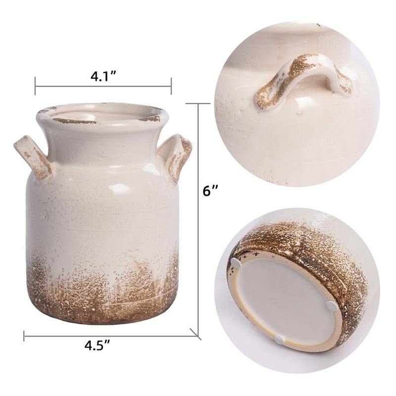 Quoowiit Ceramic Rustic Farmhouse Vase, Distressed Decorative Flower Vase for Home Decor, Ideal Shelf Decor, White Boho Vase for Living Room Bedroom Kitchen Office Decor Centerpiece Table Decorations - Image 2