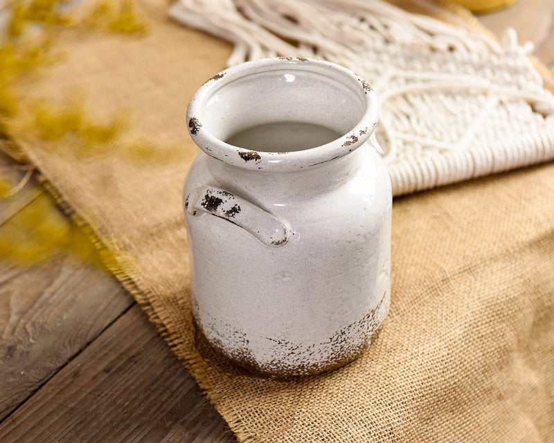 Quoowiit Ceramic Rustic Farmhouse Vase, Distressed Decorative Flower Vase for Home Decor, Ideal Shelf Decor, White Boho Vase for Living Room Bedroom Kitchen Office Decor Centerpiece Table Decorations - Image 4