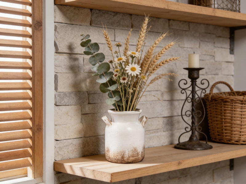 Quoowiit Ceramic Rustic Farmhouse Vase, Distressed Decorative Flower Vase for Home Decor, Ideal Shelf Decor, White Boho Vase for Living Room Bedroom Kitchen Office Decor Centerpiece Table Decorations - Image 5