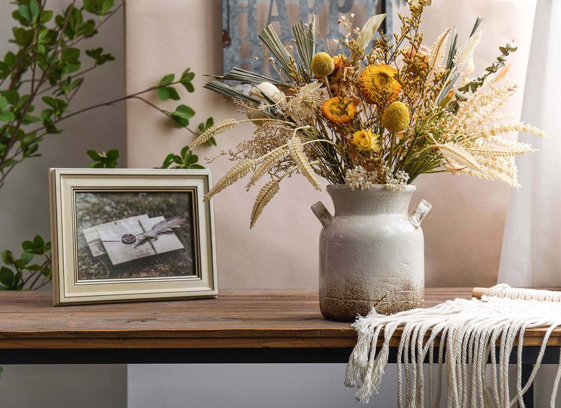 Quoowiit Ceramic Rustic Farmhouse Vase, Distressed Decorative Flower Vase for Home Decor, Ideal Shelf Decor, White Boho Vase for Living Room Bedroom Kitchen Office Decor Centerpiece Table Decorations - Image 3