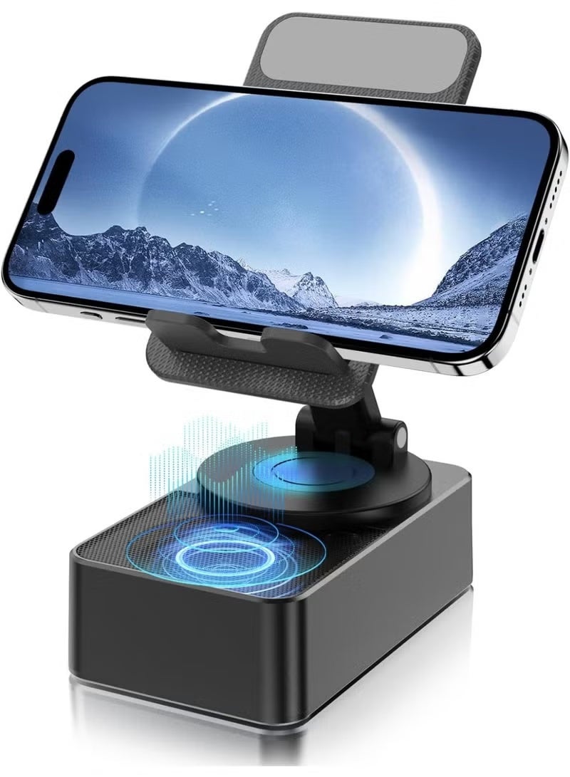 Induction speaker, 4-in-1 mobile phone holder with wireless Bluetooth speaker, high-definition surround sound and LED color-changing lights, 360° foldable design suitable for iPhone/Android/tablet–suitable for home, office or outdoor use, it is a great gift for boys and girls - Image 1