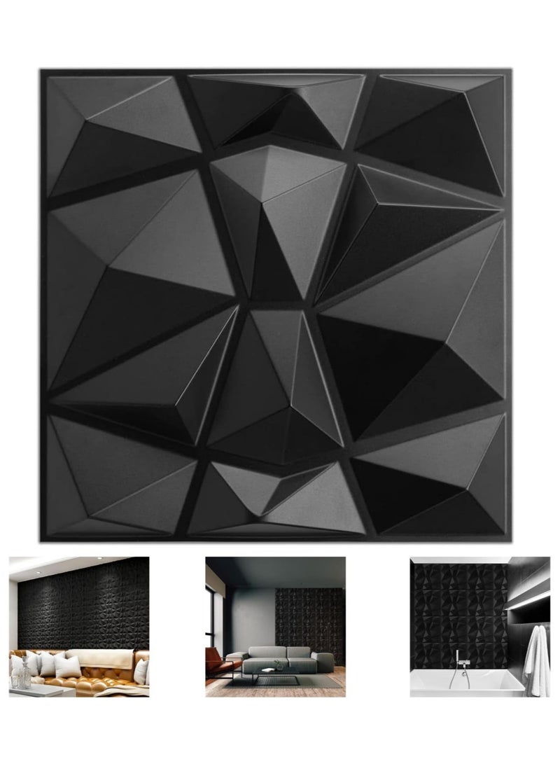 AUTOYSUR لوحات حائط ثلاثية الأبعاد مزخرفة بتصميم ماسي، لوحات حائط ثلاثية الأبعاد، لوحة حائط ثلاثية الأبعاد من البولي فينيل كلوريد ماسية، لوحات حائط ثلاثية الأبعاد منقوشة، لتزيين الحائط الداخلي، 50 * 50 سم أبيض غير لامع (عبوة من 12 قطعة) (أسود) - Image 1